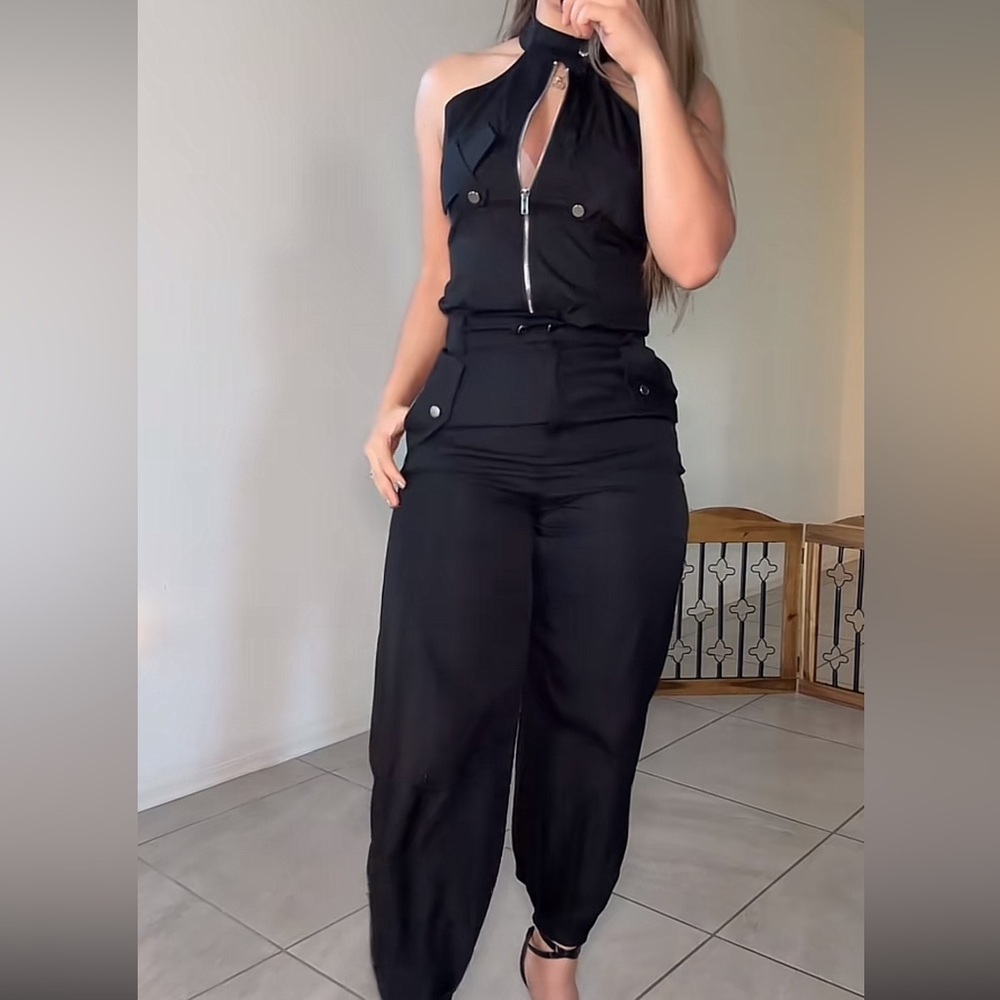 Two piece set zipper top and jogger pants